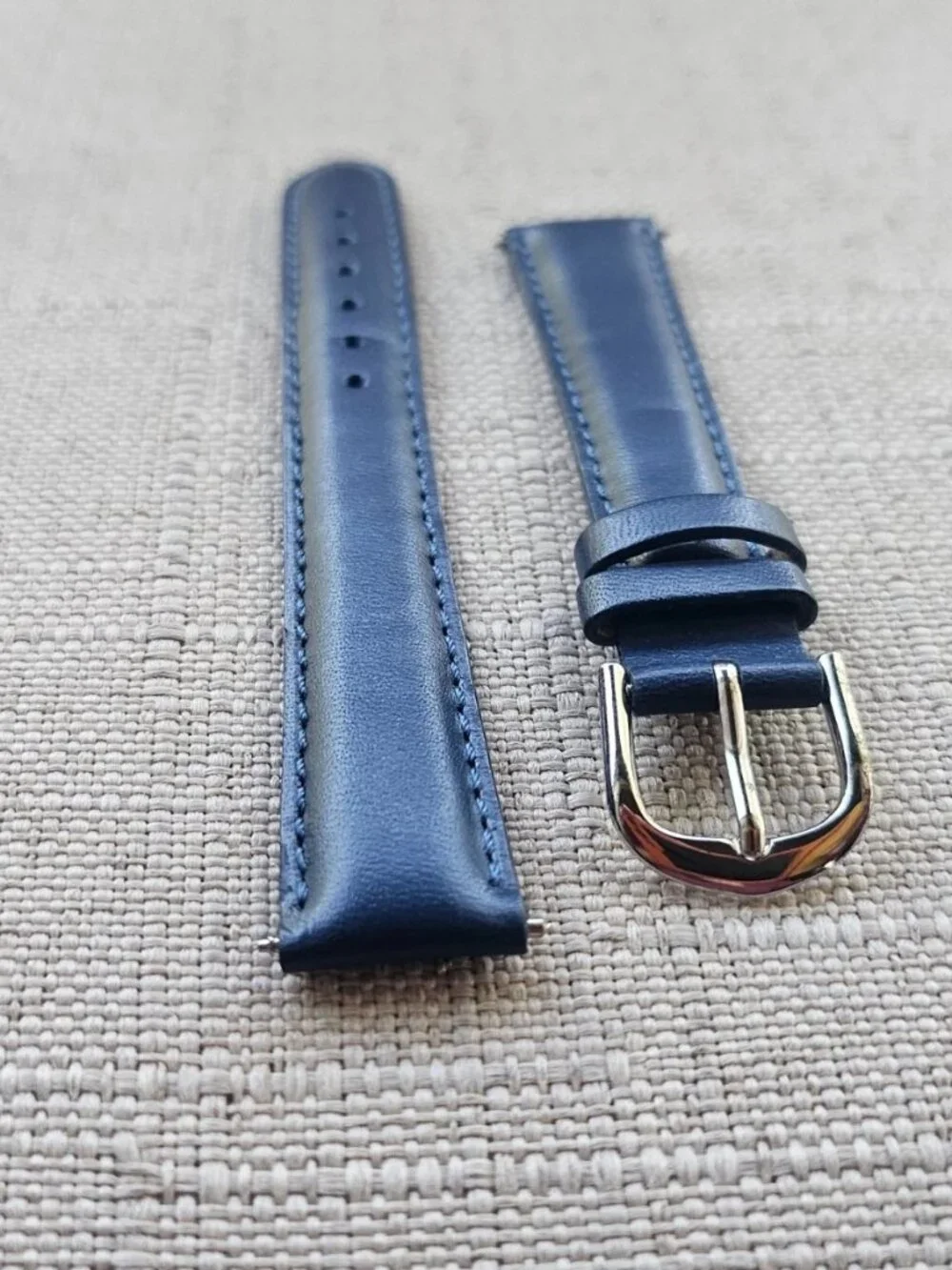 Replacement Strap Blue Leather Two Piece Strap for Watch 12mm New Unbranded